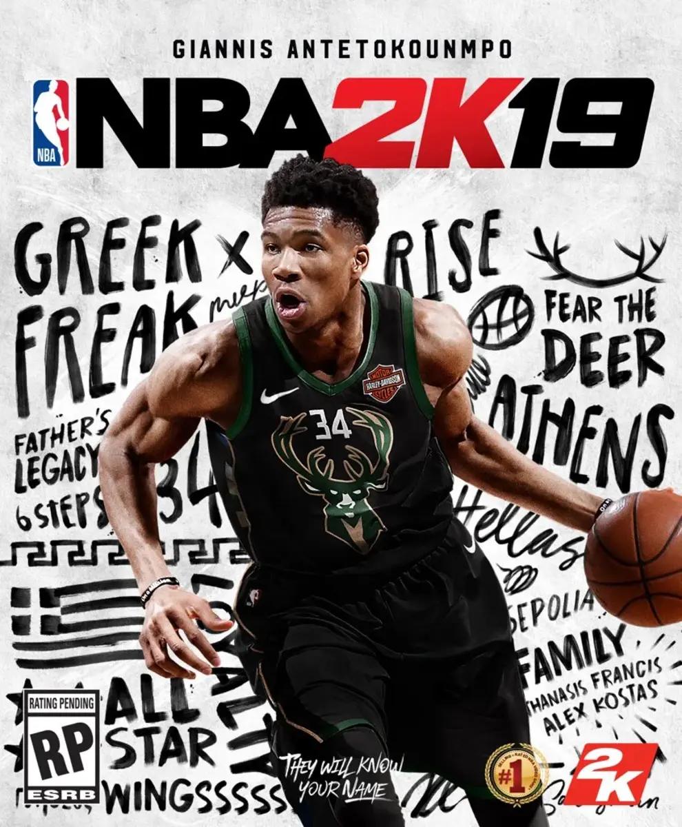 Giannis Antetokounmpo on the NBA 2K19 cover.